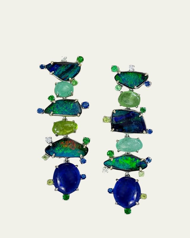 18K White Gold Multi-Stone Totem Earrings with Diamonds